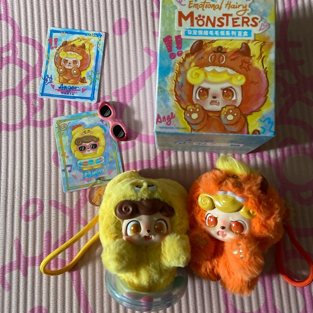 Emotional Hairy Monsters Plush Toy Set - Yellow and Orange
